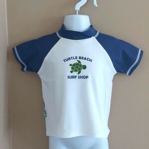 Baby boy short sleeve rash guard UPF50+ turtle surf - white navy - 18 mos